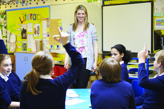 A teacher inside a classroom.